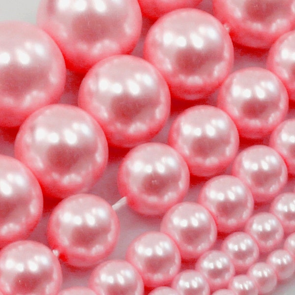 Neon Pink Glass Pearl Round Beads 4mm 6mm 8mm 12mm 15" Strand Pearl Jewelry making Handmade Jewelry supplies Necklace