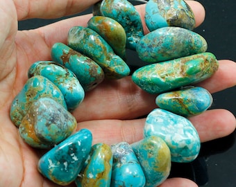 Natural Genuine Turquoise XL Blue Kingman Nugget Beads 8" or 4" Free Shipping | Kingman Turquoise, Arizona USA | Gemstone Necklace Jewelry