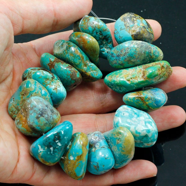 Natural Genuine Turquoise XL Blue Kingman Nugget Beads 8" or 4" Free Shipping | Kingman Turquoise, Arizona USA | Gemstone Necklace Jewelry