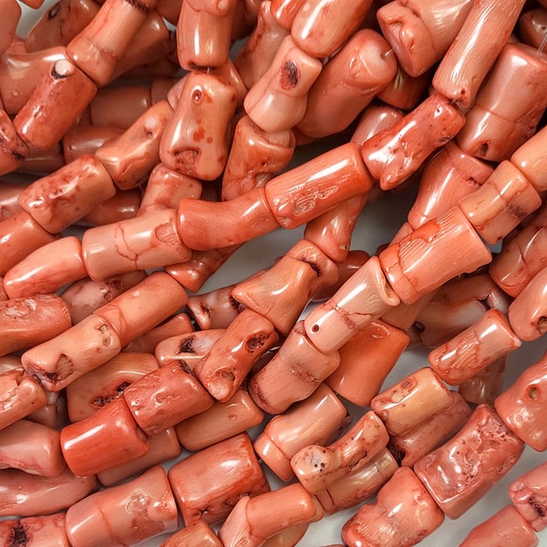 Orange Coral Tube Barrel Branch Stick Tube Beads Bamboo Coral Nugget Beads 20-25mm 7.5" / 15" strand Jewelry Supplies Branch Rough Beads