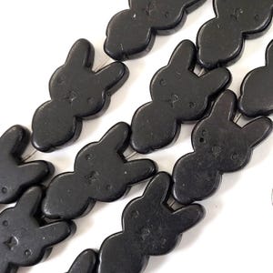 Black Turquoise Zuni Rabbit Bead Curved Double Side Rabbit Charm, Earrning Jewelry Animal Gemstones Beads 16pcs 27x15mm
