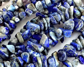 Lapis Lazuli Chip Beads 32" Strand, Freeform Nugget Crystal Pebbles