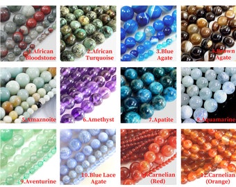 Natural Gemstone Beads - Grade AAA Round Loose Beads- Bulk Lot for Bracelet Jewelry Making - 4mm, 6mm, 8mm, 10mm, 12mm 15" #1