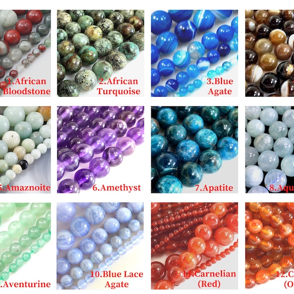 Natural Gemstone Beads - Grade AAA Round Loose Beads- Bulk Lot for Bracelet Jewelry Making - 4mm, 6mm, 8mm, 10mm, 12mm 15" #1