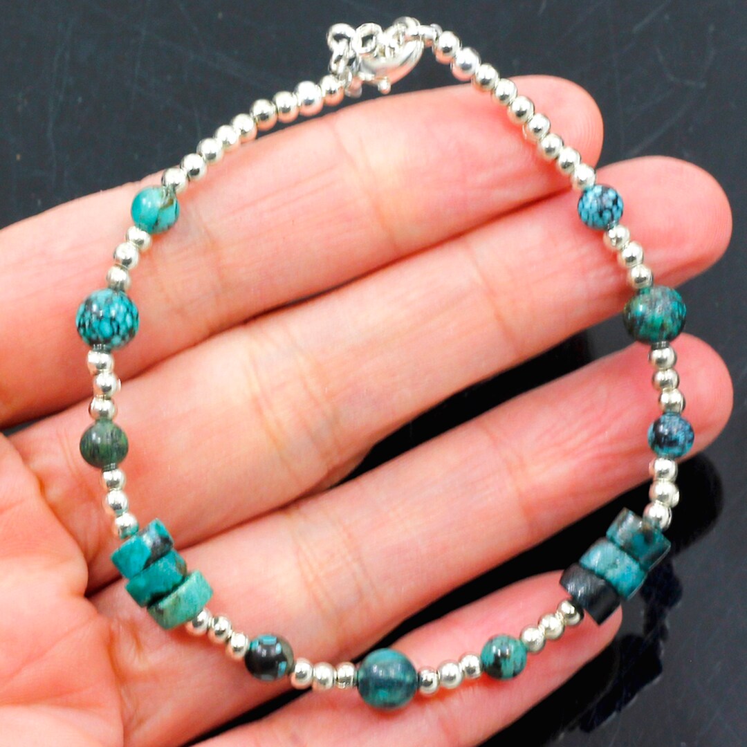 Genuine Turquoise Bracelet Handmade Nautal Kingman Turquoise Bracelet Round Rondelle Beads W