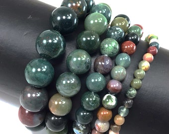 Multi-Color Agate Gemstone Bracelet, Healing Round Beaded Stretch,  4-12mm 7.5"