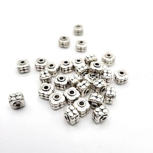 Antique Silver Cube Spacer Beads 5x5mm 30pcs – Metal Spacer Beads for Jewelry Making, DIY Necklaces, Bracelets, Crafts