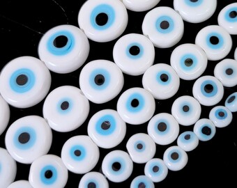 Dark Blue Evil Eye Glass Coin Beads – Flat Round Disc 4mm To 15mm – USA Made