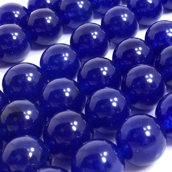 Royal Blue Jade Beads Grade AA Gemstone Round Loose Beads Sapphire Blue Jade 4mm 6mm 8mm 10mm 12mm 15" Strand