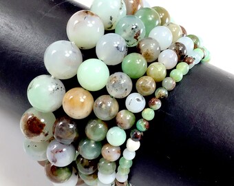 Green Chrysoprase Smooth Round Elastic Bracelet - 4mm 5mm 6mm 8mm 10mm, 7.5" Length, Beaded