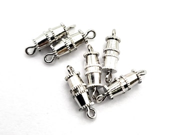 Silver Plated Twist Barrel Clasps (8x4mm) for Necklace Bracelet Making (6pcs)
