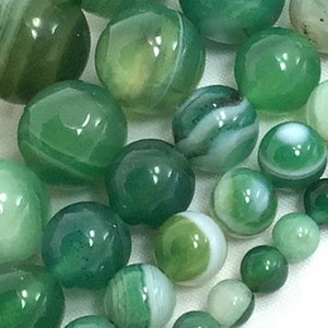 Ever Green Agate Stripe Bead Gemstone Round Loose Beads 4mm 6mm 8mm 10mm 12mm 15&quot; Strand