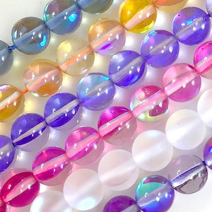 Mermaid Round Glass Beads Glass Round Iridescent Transparent Purple,Blue,Pink,Yellow Beading Supplies 8mm 15&quot; strand