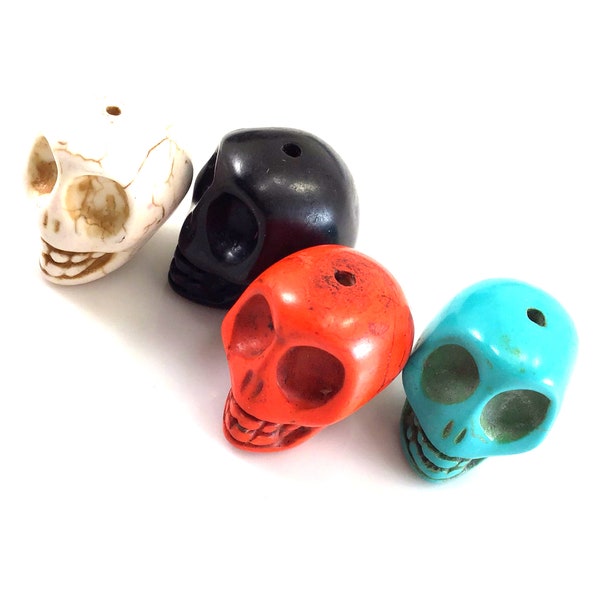 Large Halloween Decor Skull Bead Blue Howlite Magnesite Turquoise 30mm Skull Head Bone White Black Blue Orange Skull Pendant Gemstone