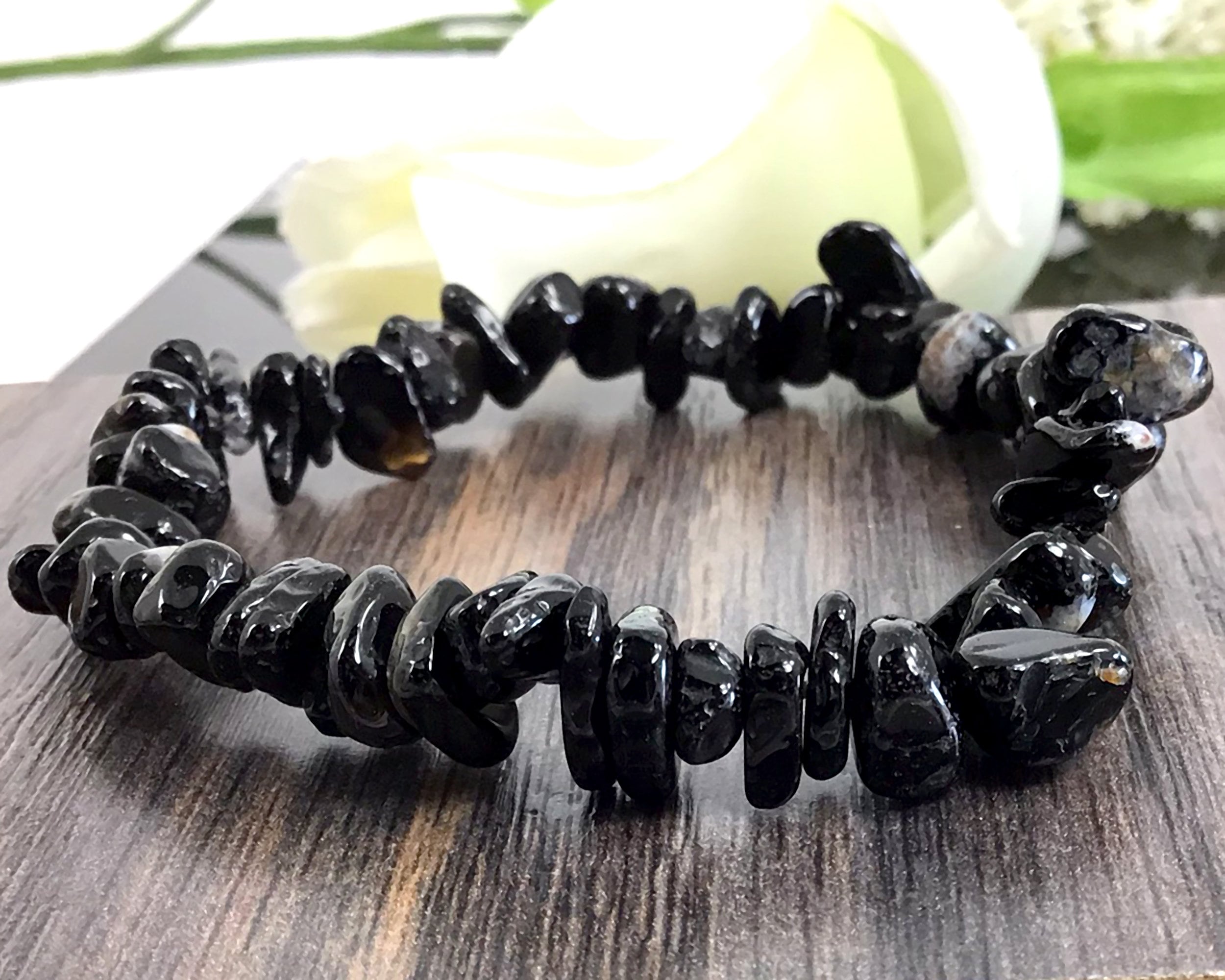 Handmade Black Onyx Chip Bracelet, Gemstone Crystal Healing Stone