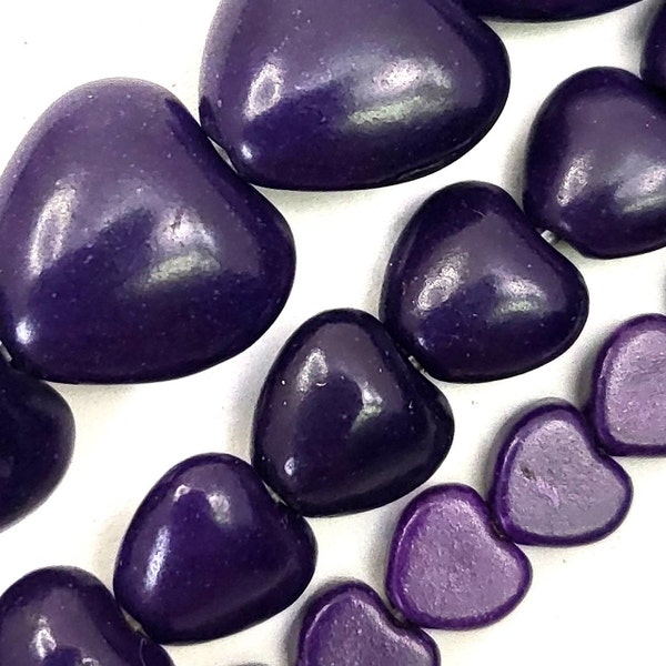 Purple Heart Charm Heart Bead Turquoise Howlite Bead Natural Gemstone Love Beads 6mm 8mm 12mm 15" Strand Magnesite Turquoise Valentines