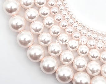 Off White Glass Pearl Round Beads, 15" Strand 3-12mm #9