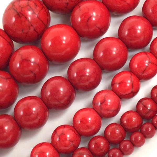 Red Turquoise Howlite Beads Gemstone Round Loose Beads Jewelry Beading 4mm 6mm 8mm 10mm 12mm 14mm 15" Strand