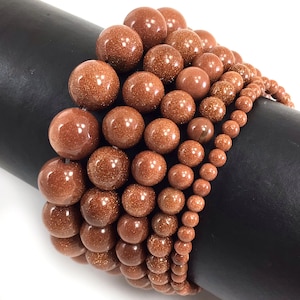 Brown Goldstone Bracelet Sandstone Stretch Elastic Crystal Healing Gemstone Round Bead Bracelet for Men,Women 4mm 6mm 8mm 10mm 12mm 7.5&quot;