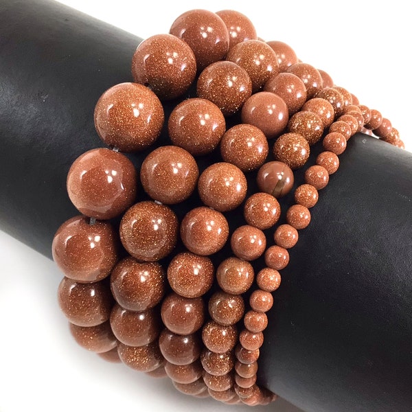 Brown Goldstone Bracelet Sandstone Stretch Elastic Crystal Healing Gemstone Round Bead Bracelet for Men,Women 4mm 6mm 8mm 10mm 12mm 7.5"