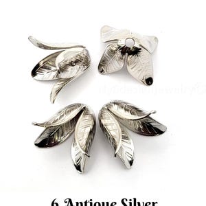 Flower Bead Caps, Rose Gold, Copper, Antique Brass, 7 Colors Jewelry Finding (4Pcs) image 8