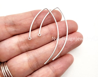 Sterling Silver V-Shape Ear Wires – Minimalist Earring Hooks, 44mm (2pcs)
