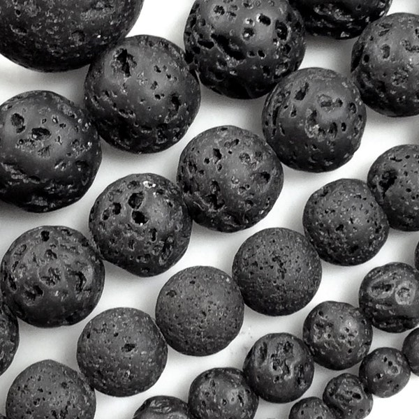 Black Lava Beads Natural Volcanic Lava Rock Round Beads for Essential Diffuser Oil 4mm 6mm 8mm 10mm 12mm 15" Strand