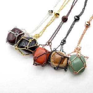Adjustable Crystal Cage Necklace - Gemstone Holder Pendant, 22-24 Inch (Gemstone Not Included)