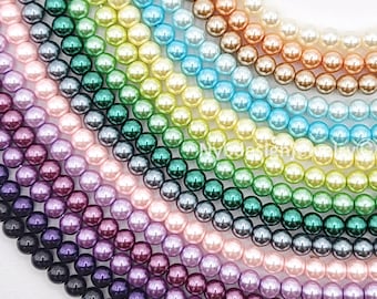 8mm Glass Pearl Beads, 15" Strand, Jewelry Making