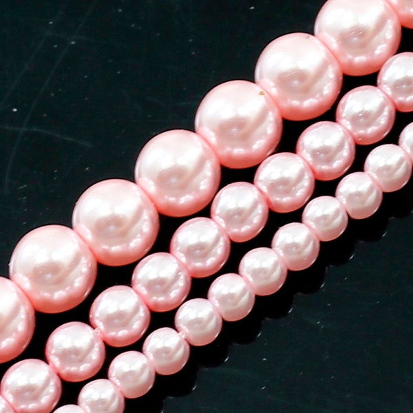 Pink Glass Pearl Round Beads 3mm 4mm 6mm 8mm 10mm 12mm 15" Strand Jewelry Making Supplies Necklace, Bracelet, Earrings #29 Wedding