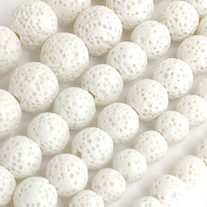 Snow White Lava Beads Natural Lava Beads Round Loose Beads Volcanic Rock Lava Diffuser Oil 6mm/8mm/10mm 15&quot; Strand