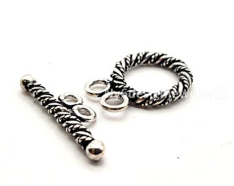 Sterling Silver Double-Twist Toggle Clasp - .925 Jewelry Closure 13.5mm Ring , 21mm Bar