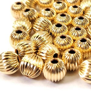 14K Gold Filled Straight Corrugated Round Beads for Jewelry Making 3mm 4mm 5mm 6mm Gold Beads Make Jewelry Bulk Metal Gold Bead High Quality