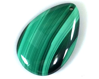 May include: A green malachite gemstone pendant in a teardrop shape with a hole at the top for stringing.
