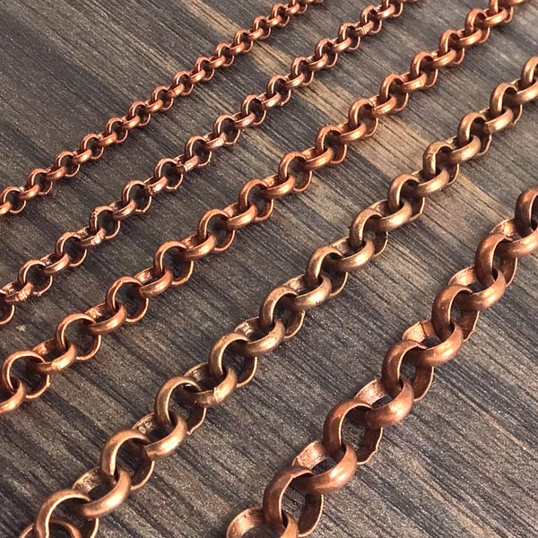 Copper Rolo Chain 3mm 4mm 5mm 6mm 7mm  Round Link Chain Copper Necklace Chain Copper Chain Sold by FT Soldered Men Women