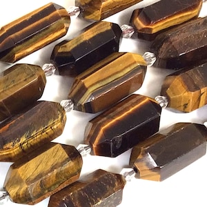 Tiger eye Pendant Beads AA Faceted Double Terminated Point Drilled Stick Healing Carved Hexagon Bead 15&quot; Chakra Healing Pendant