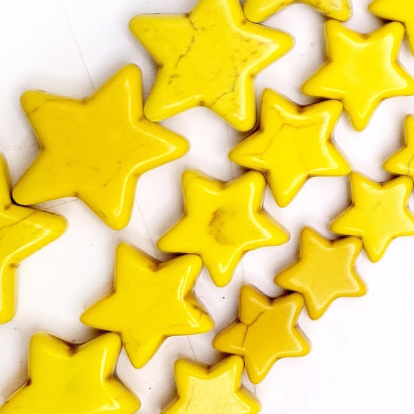Yellow Star Turquoise Beads, Lucky Charms, 15" Strand 12mm 15mm 20mm