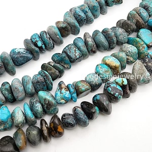 Natural Genuine Turquoise Blue Kingman Nugget Beads 8&quot; | Kingman Turquoise, Arizona USA | Gemstone Necklace Jewelry approx. 20x10mm