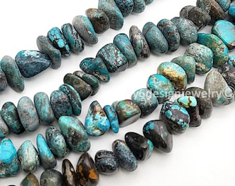 May include: Strands of turquoise gemstone beads in various shades of blue, teal, and brown. The beads are irregularly shaped, with a polished, natural finish. The image shows multiple strands, ideal for jewelry making.