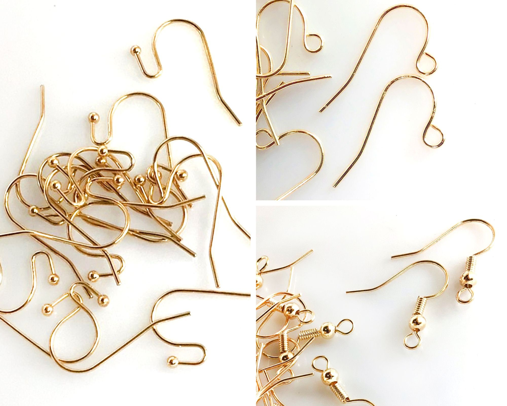 Light Gold Ear wire Earring Hook French Earwires Hooks Gold Hooks Gold Ear Wire w Ball End, w Coiled, w Ring Finding 20pcs / 10 Pairs 22mm