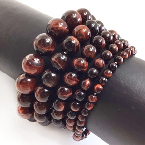 Red Tiger's eye Bracelet Mahogany Stretch Elastic Crystal Healing Gemstone Round Beaded for Men,Women 4mm 6mm 8mm 10mm 12mm 7.5"