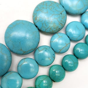 Turquoise Blue Coin Bead Gemstones Howlite Disc Bead, MM Spacer Loose Beads 15" strand 10mm 12mm 20mm Blue Bead Supplies