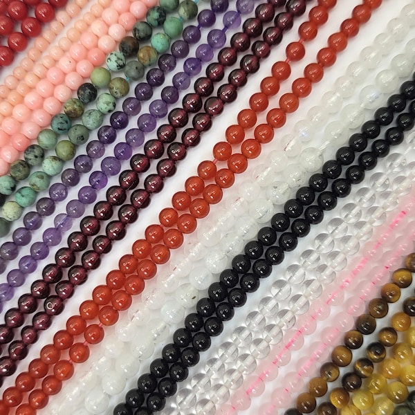 Tiny 2mm 3mm Natural Gemstone AA Round Loose Beads 15" Strand Crystal Tiger eye, Carnelian, Coral, Amethyst African Turquoise Rose Quartz