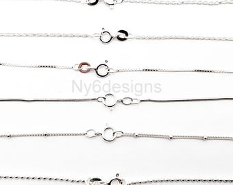 24" Sterling Silver Chain Necklace, Rope, Snake, Ball, Cable