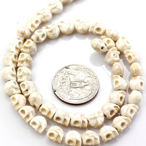 7mm Halloween Skull Beads, Turquoise Howlite Bone Decor (15" Strand) White