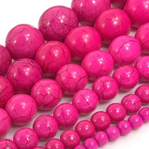 Hot Pink Howlite Turquoise Beads Natural Gemstone Round Loose Beads 4mm 6mm 8mm 10mm 12mm 14mm 15" Strand Magnesite Turquoise Raw Stone