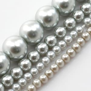 Silver Gray Glass Pearl Round Beads 3mm 4mm 6mm 8mm 10mm 12mm 15" Strand Handmade Jewelry Making Supplies Necklace, Bracelet, Earrings #17