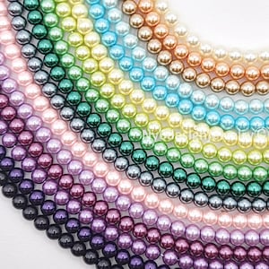 6mm Glass Pearl Beads 15&quot; strand 6mm Round Beads Pearl Jewelry Wedding Pearl Jewelry Making Supplies Necklace, Bracelet, Earrings