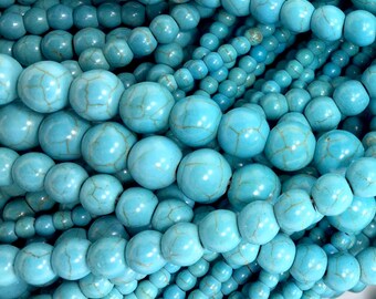 19 Perles En Howlite Turquoise Naturelle - 8 Mm - Pierres Fines Pour Bijoux - Lot Fabrication France