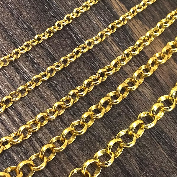 Gold Rolo Chain 3mm 4mm 5mm 6mm 7mm  Round Link Chain Gold Necklace Chain Gold Chain Sold by FT Soldered Men Women